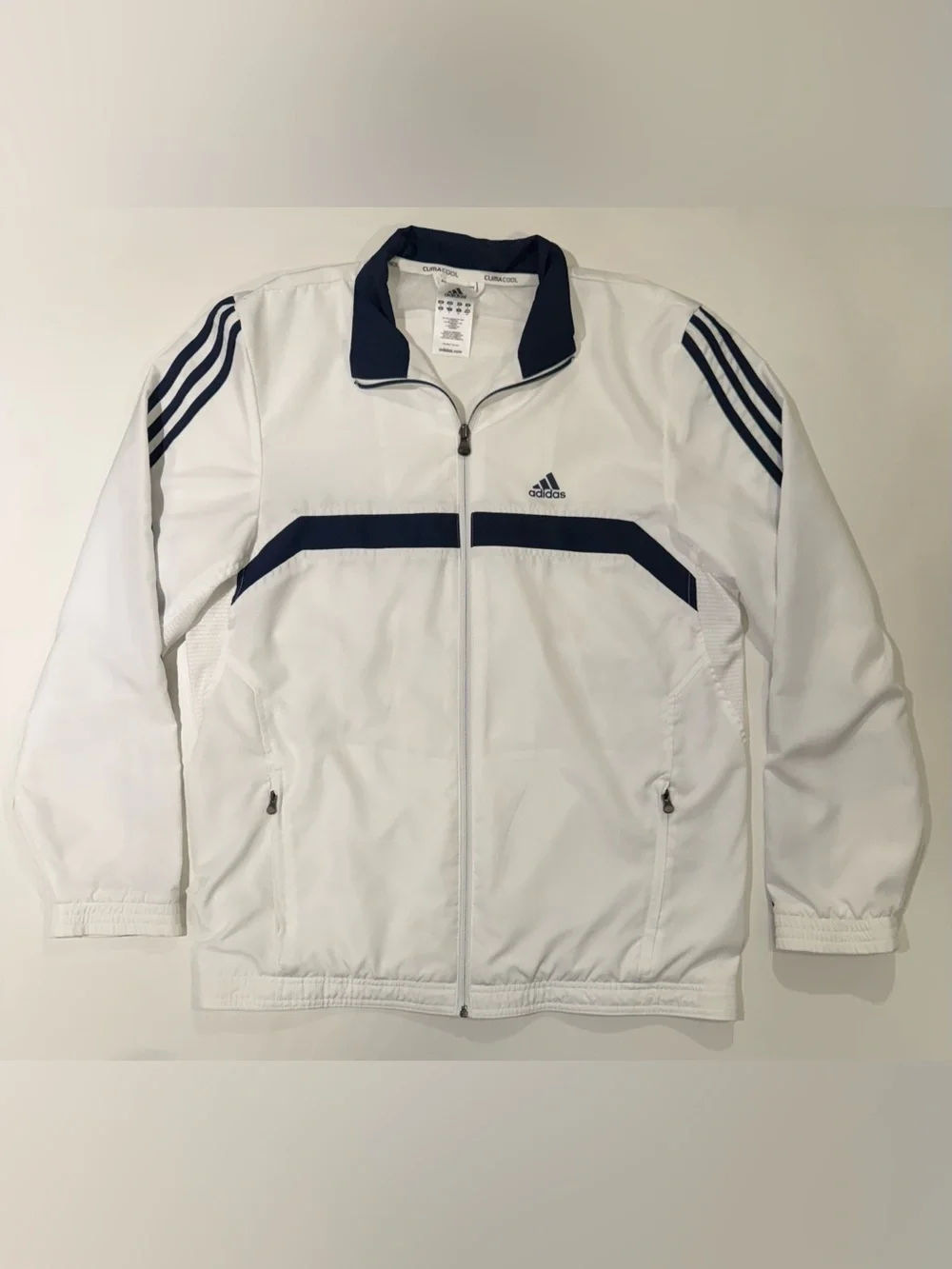 2010 Adidas Climacool White/Navy Windbreaker Workout Jacket full zip  Adult S